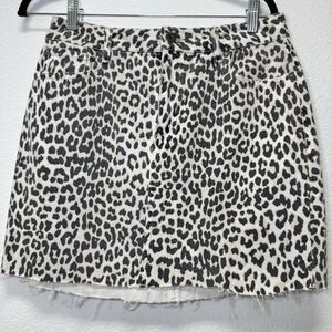 Pistola Leopard Print Denim Skirt Raw Hem Size Small Casual Cotton